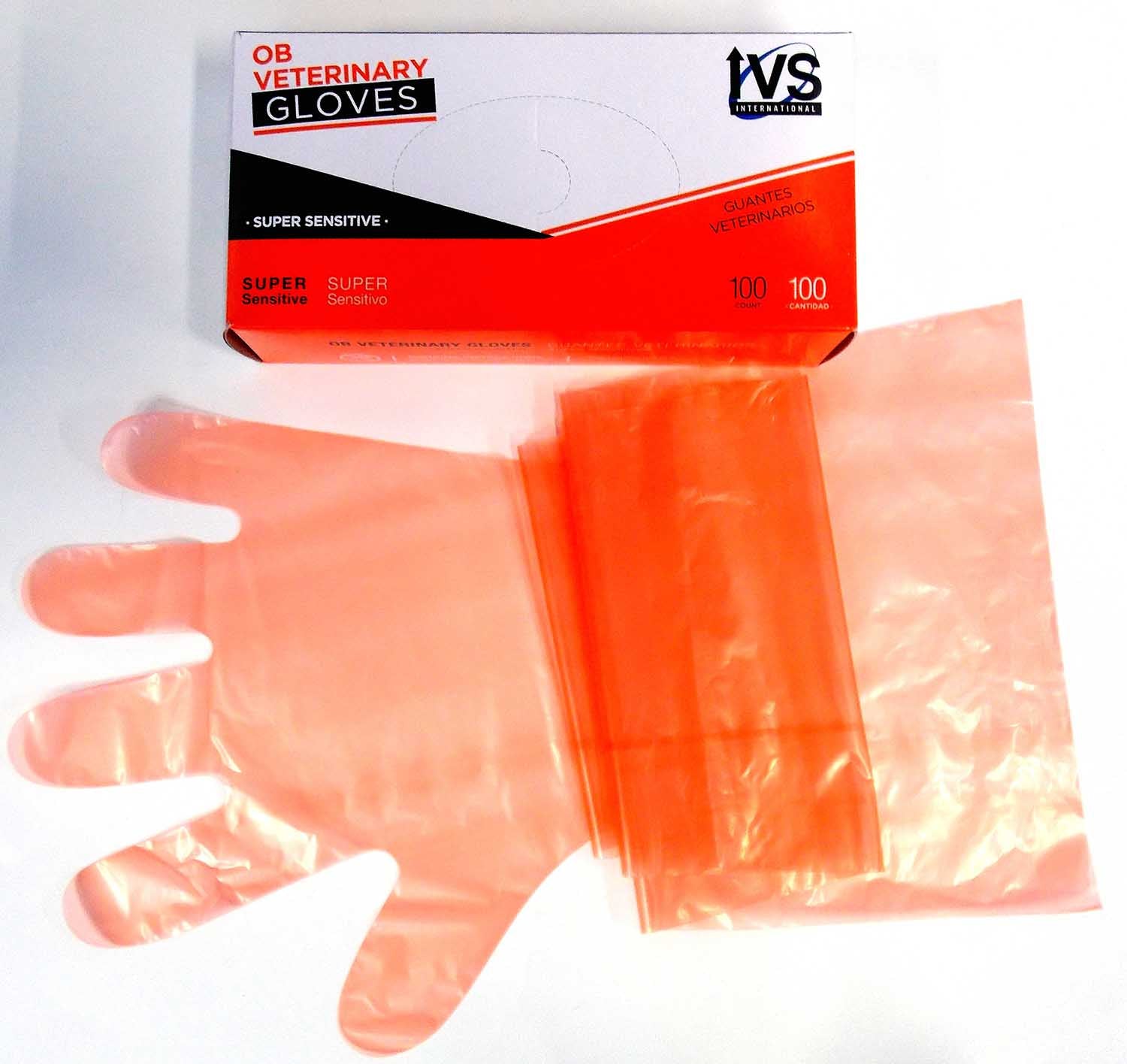 Guanto OB arancione lungo la spalla Super Sensitive (scatola da 100)